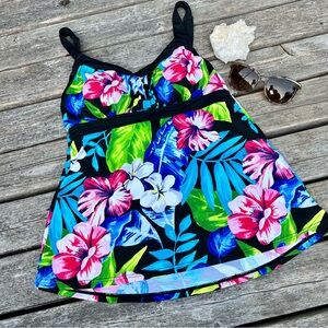 CARIBBEAN JOE BLACK TROPICAL FLORAL TANKINI